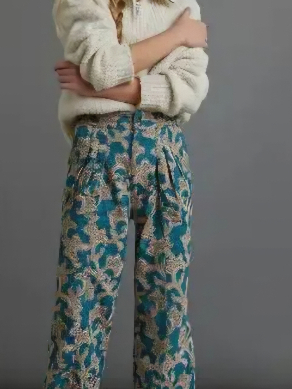 Anthropologie Teal & Cream Abstract Wide-Leg Pants - Women's Size 6